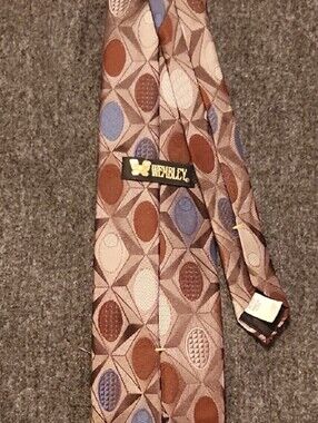 70s Vintage Clip On Wembley Brown and Blue Geometric Silk Tie